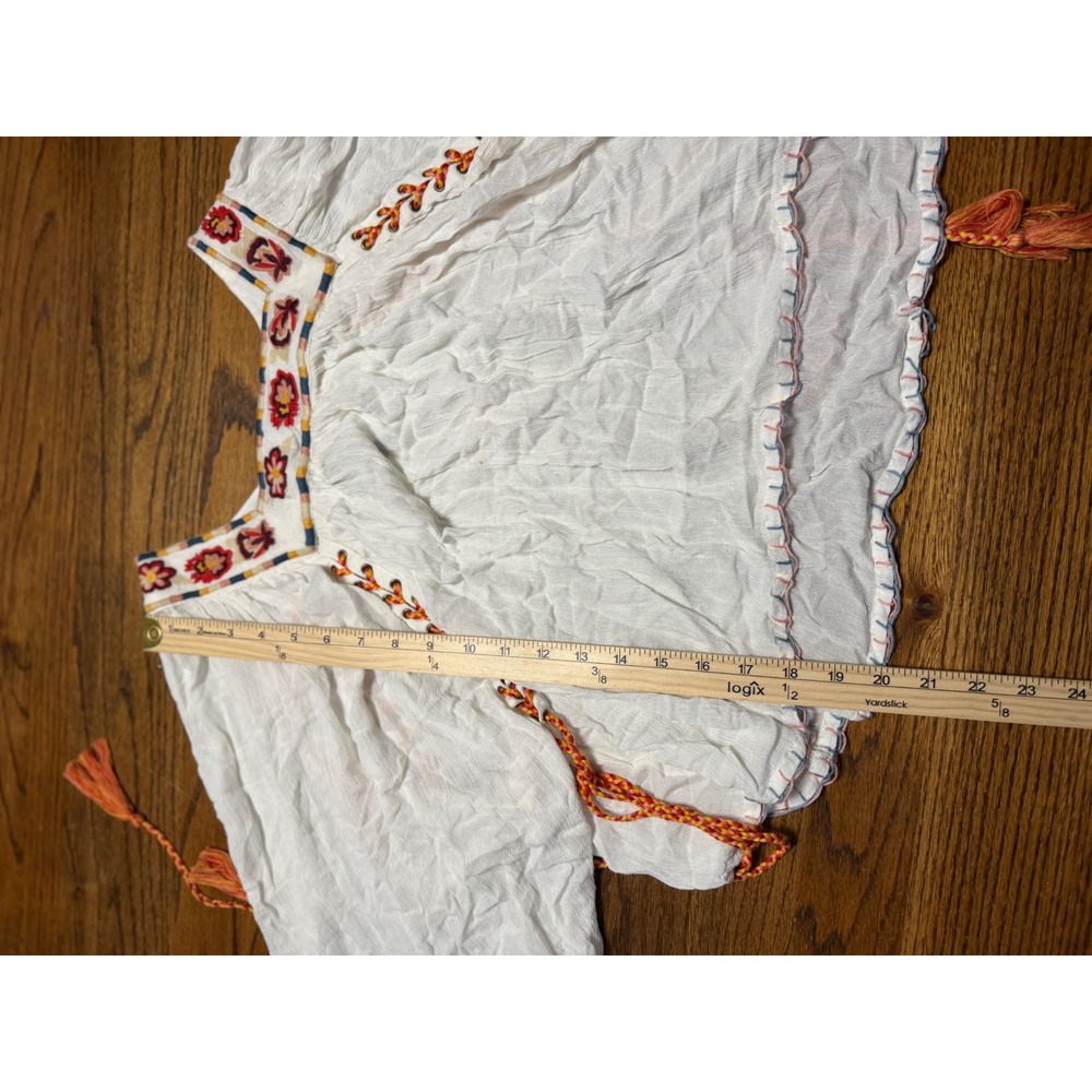 Banjara Women Natural White Embroidered Boho Peasant Blouse Tassel Crop Top XS - Picture 3 of 7